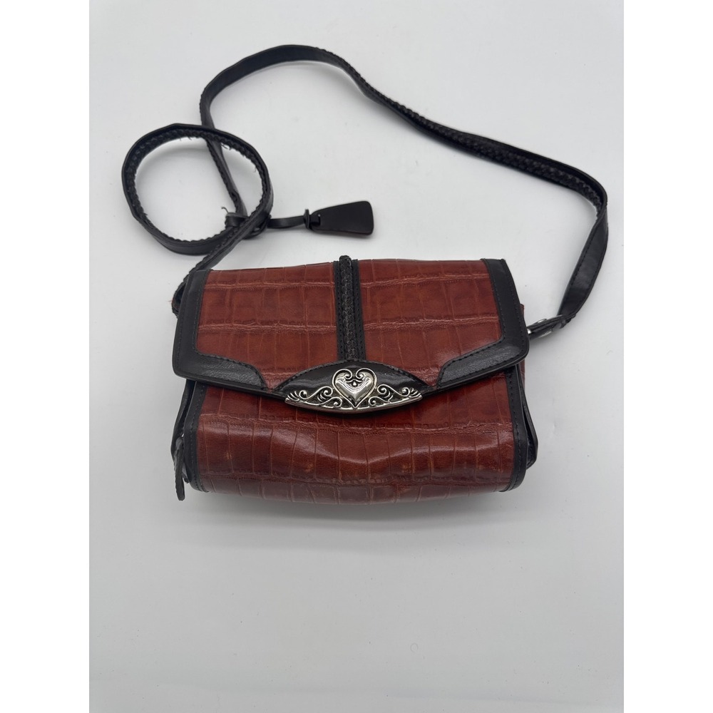Marc Chantal M.C. Purse Brown & Black Croc Embossed Leather Handbag Silver Heart